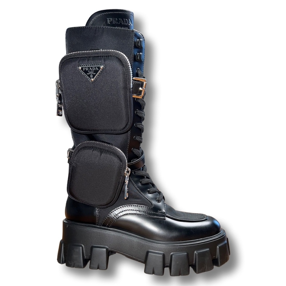 Prada monolith leather and nylon boots